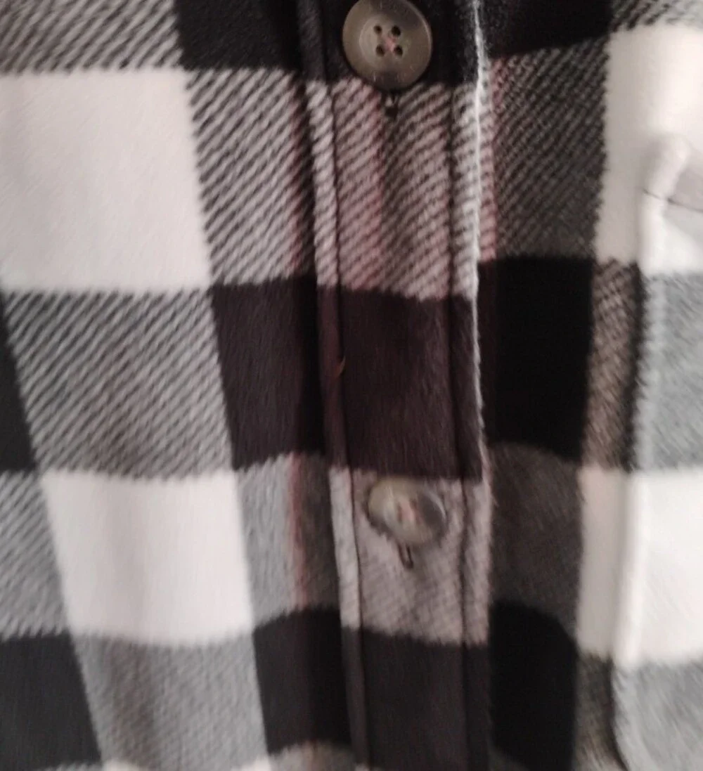 Eddie Bauer Black & White Plaid Button-Front Shacket - Women, Winter, Cozy